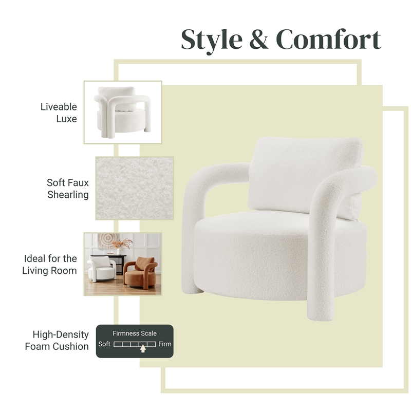 NPD Furniture Maisie Faux Shearling Accent Arm Chair in Wilmont White