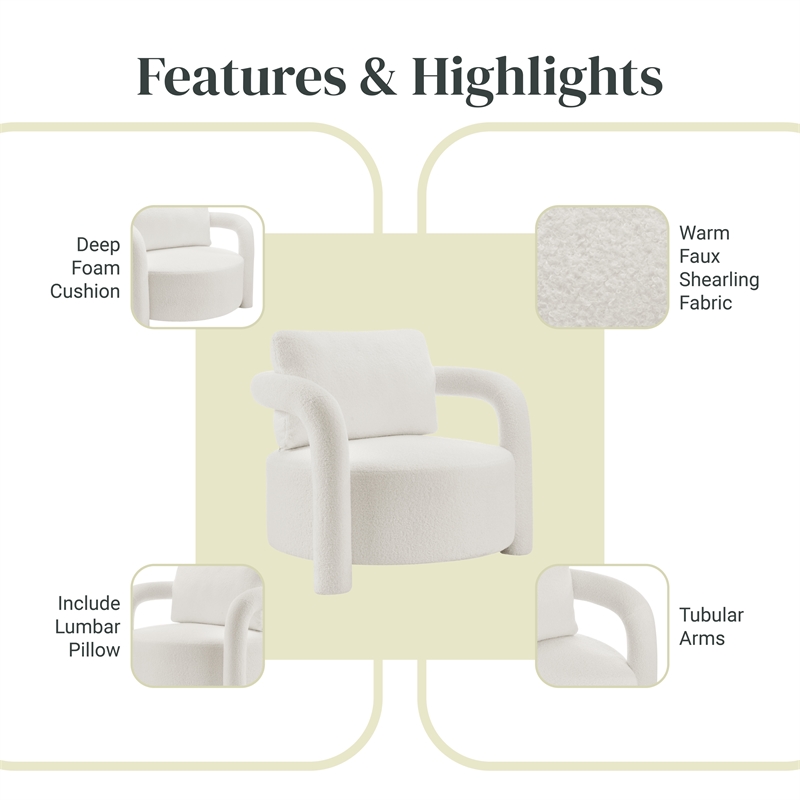 NPD Furniture Maisie Faux Shearling Accent Arm Chair in Wilmont White