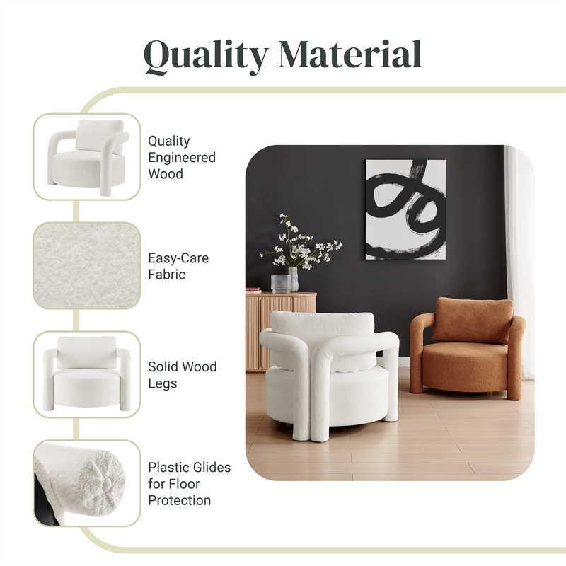 NPD Furniture Maisie Faux Shearling Accent Arm Chair in Wilmont White