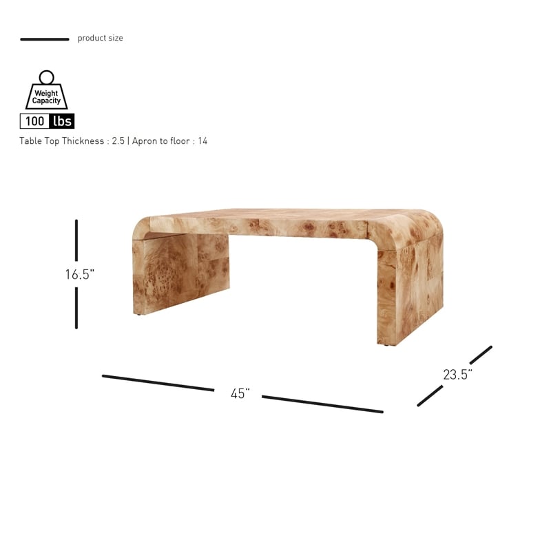 NPD Furniture Adriel Burl Wood Coffee Table in Natural Burl