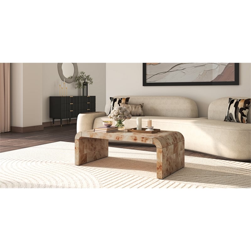 NPD Furniture Adriel Burl Wood Coffee Table in Natural Burl