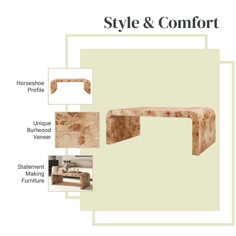NPD Furniture Adriel Burl Wood Coffee Table in Natural Burl