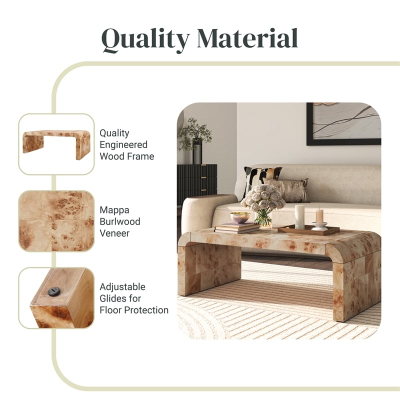 NPD Furniture Adriel Burl Wood Coffee Table in Natural Burl