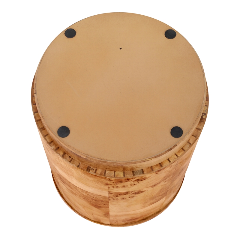 NPD Furniture Arsenio Burl Wood Round Side/End Table in Natural Burl