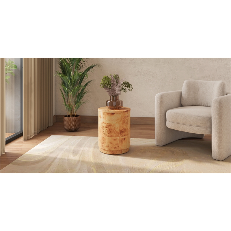 NPD Furniture Arsenio Burl Wood Round Side/End Table in Natural Burl