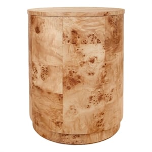 NPD Furniture Arsenio Burl Wood Round Side/End Table in Natural Burl