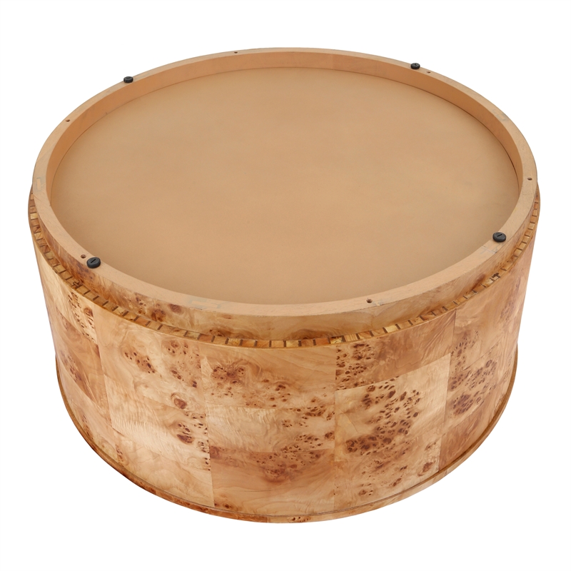 NPD Furniture Arsenio Burl Wood Round Coffee Table in Natural Burl