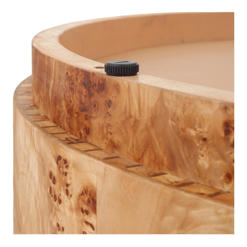 NPD Furniture Arsenio Burl Wood Round Coffee Table in Natural Burl