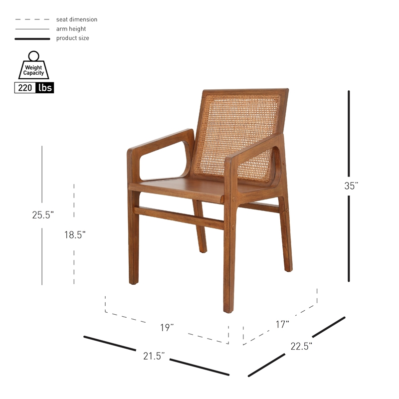 New Pacific Direct Davina Teak Dining Side Arm Chair in Java Brown
