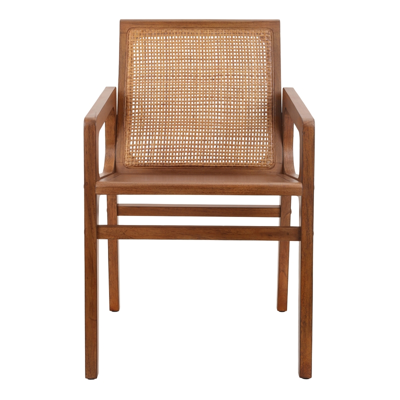 New Pacific Direct Davina Teak Dining Side Arm Chair in Java Brown