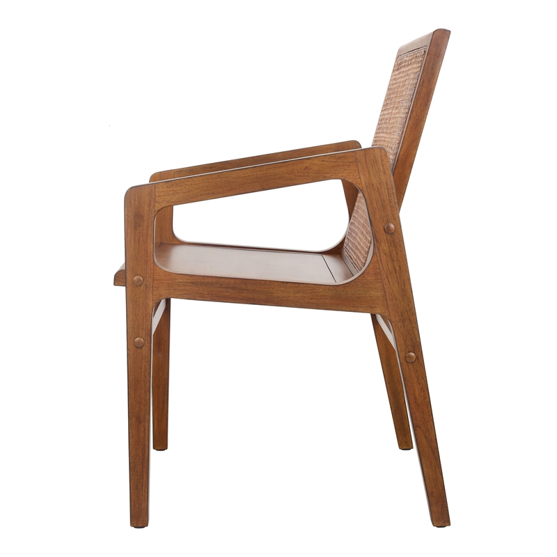 New Pacific Direct Davina Teak Dining Side Arm Chair in Java Brown