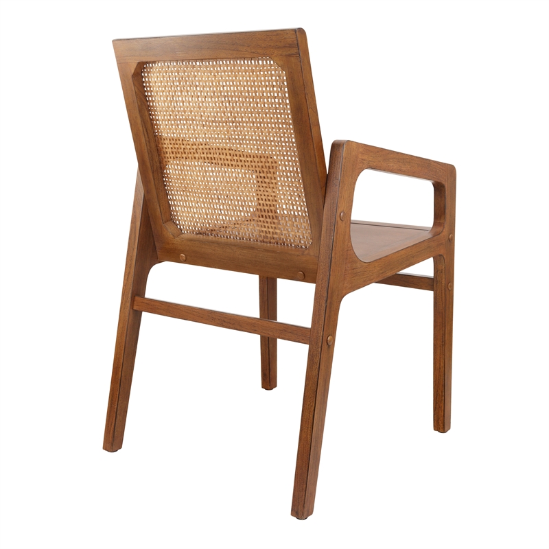 New Pacific Direct Davina Teak Dining Side Arm Chair in Java Brown