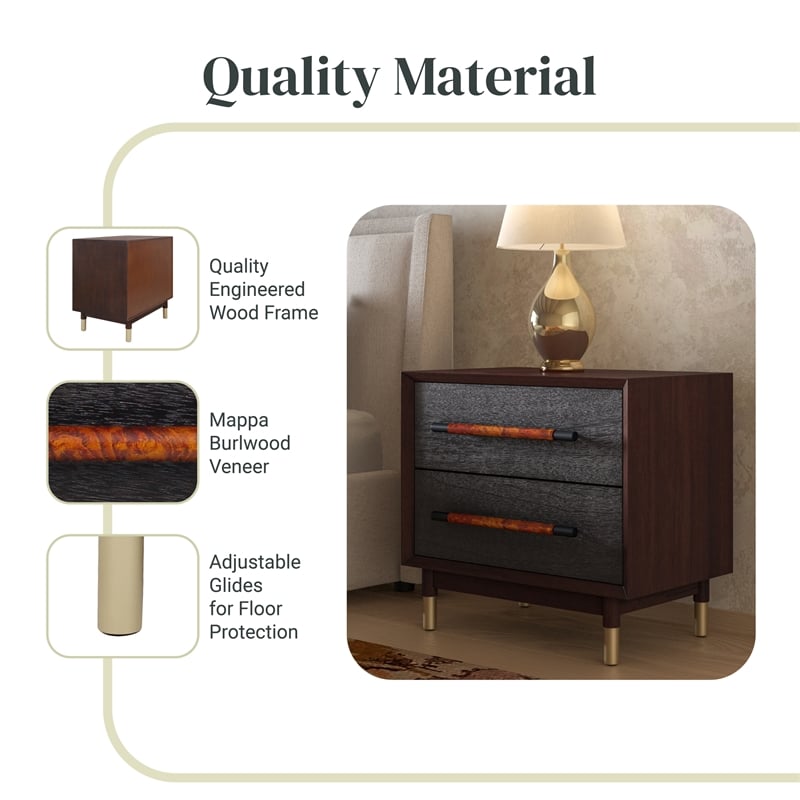NPD Furniture Callan Nightstand/Side Table 2 Drawers in Dark Walnut