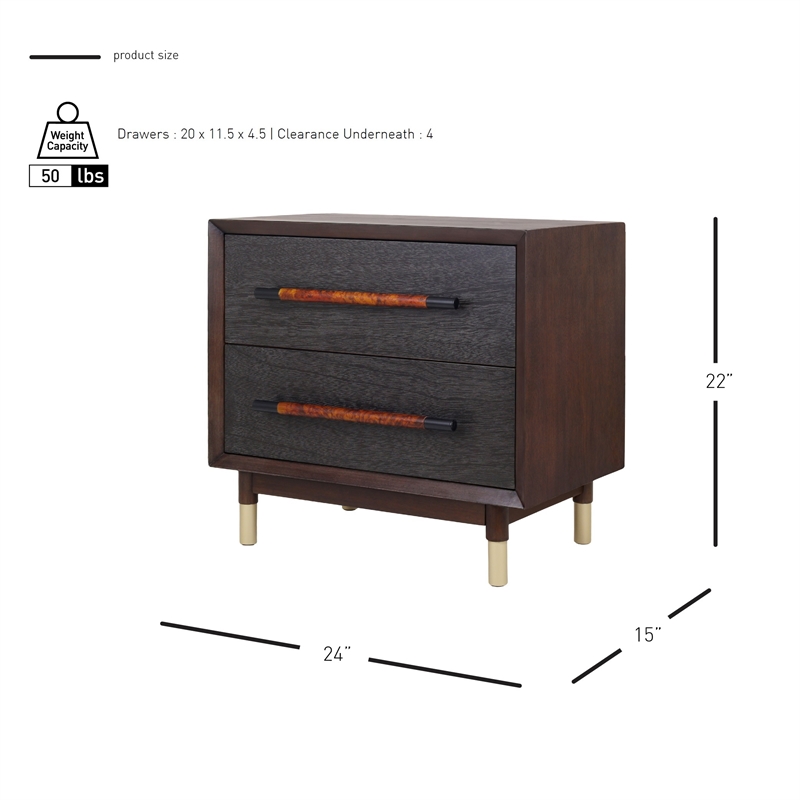 NPD Furniture Callan Nightstand/Side Table 2 Drawers in Dark Walnut