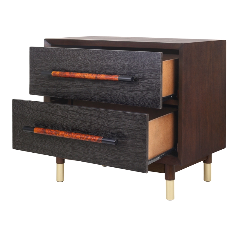 NPD Furniture Callan Nightstand/Side Table 2 Drawers in Dark Walnut