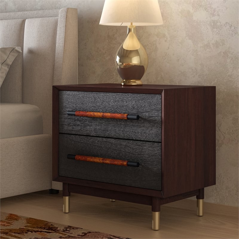 NPD Furniture Callan Nightstand/Side Table 2 Drawers in Dark Walnut