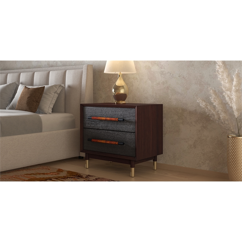 NPD Furniture Callan Nightstand/Side Table 2 Drawers in Dark Walnut