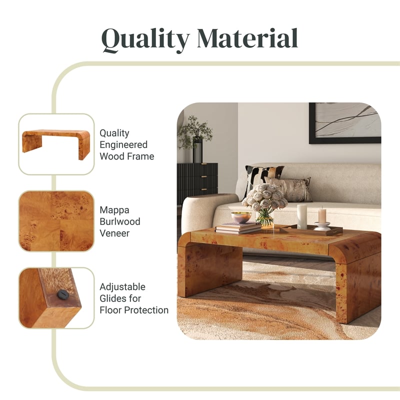 NPD Furniture Adriel Burl Wood Coffee Table in Golden Brown Burl