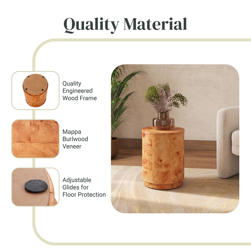 NPD Furniture Arsenio Burl Wood Round Side/End Table in Golden Brown Burl