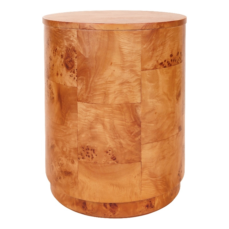 NPD Furniture Arsenio Burl Wood Round Side/End Table in Golden Brown Burl