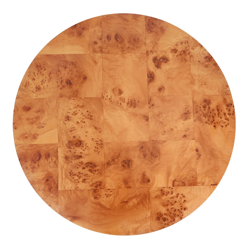 NPD Furniture Arsenio Burl Wood Round Coffee Table in Golden Brown Burl