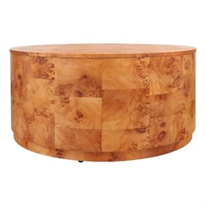 NPD Furniture Arsenio Burl Wood Round Coffee Table in Golden Brown Burl