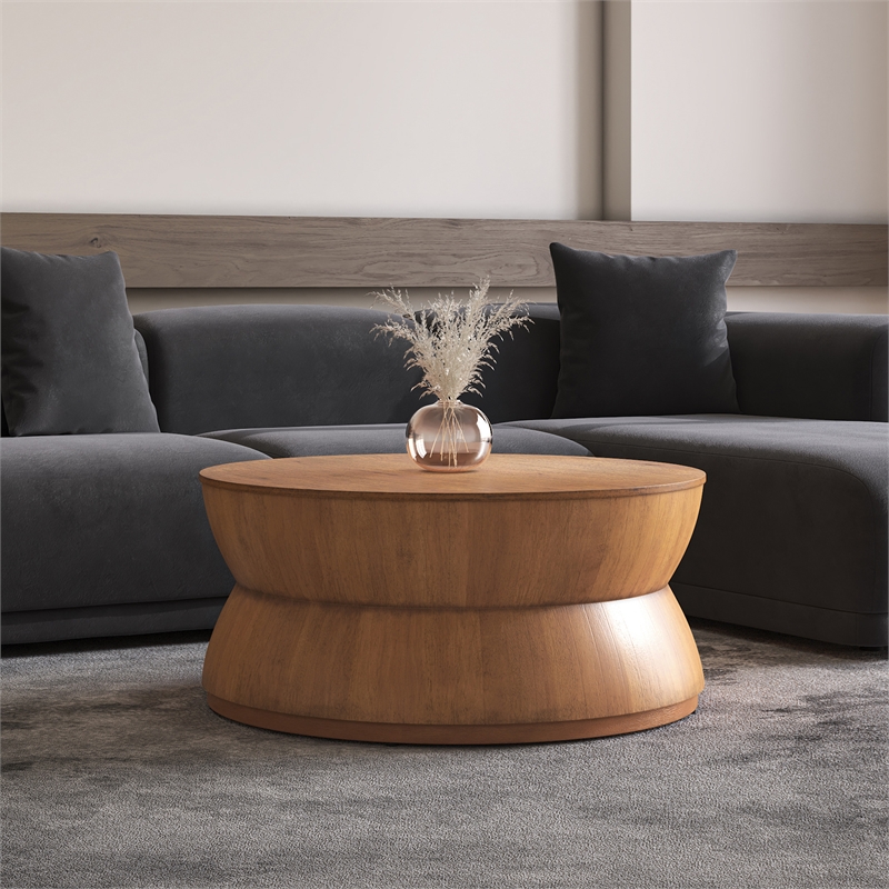 NPD Furniture Bernie Round Wood Coffee Table in Java Brown