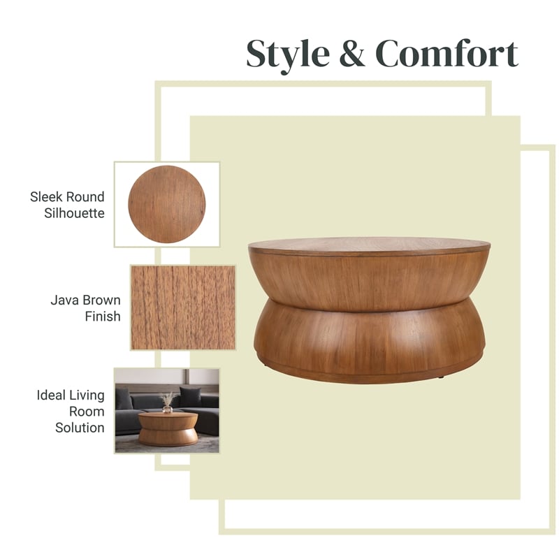 NPD Furniture Bernie Round Wood Coffee Table in Java Brown