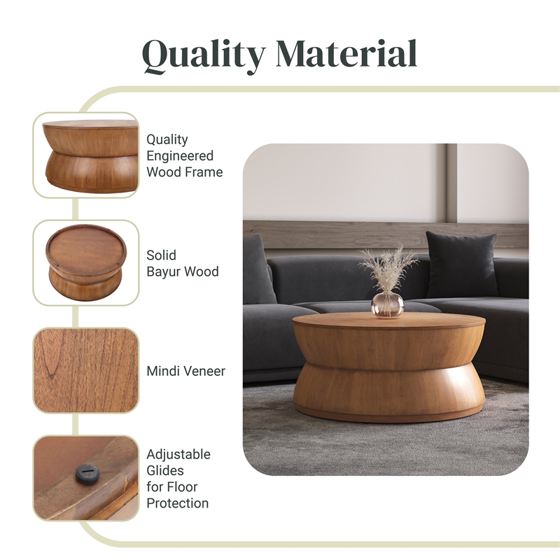 NPD Furniture Bernie Round Wood Coffee Table in Java Brown