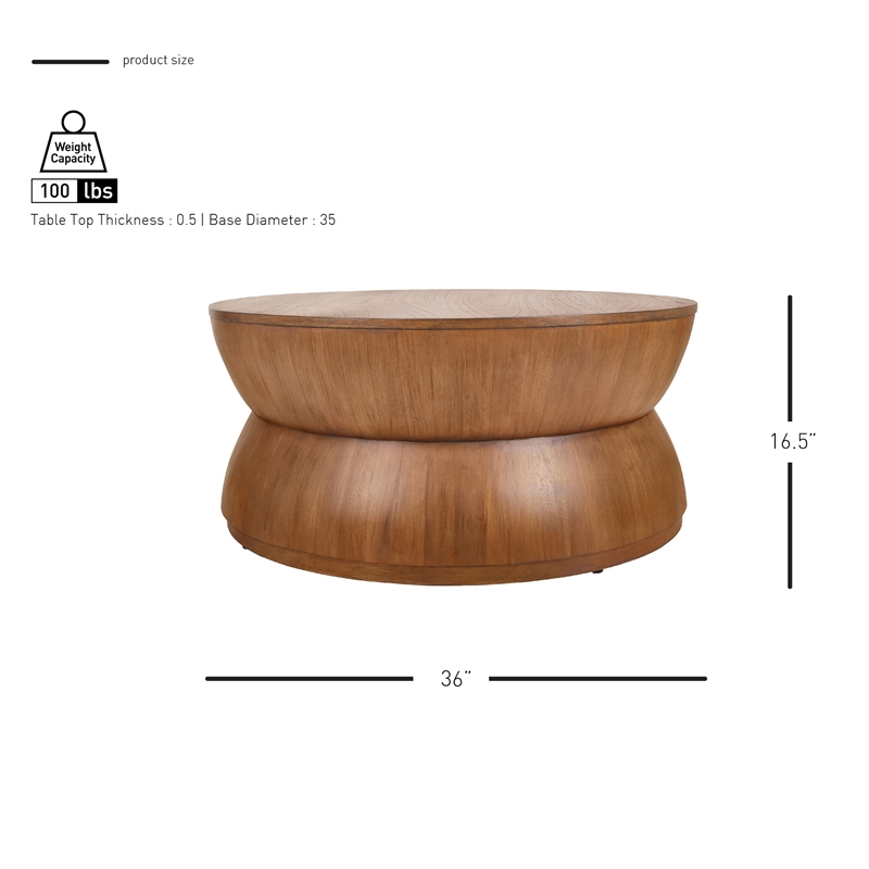 NPD Furniture Bernie Round Wood Coffee Table in Java Brown