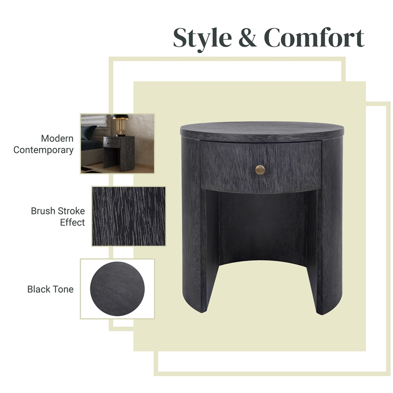 NPD Furniture Watkins Round Side/End Table in Brushstroke Black