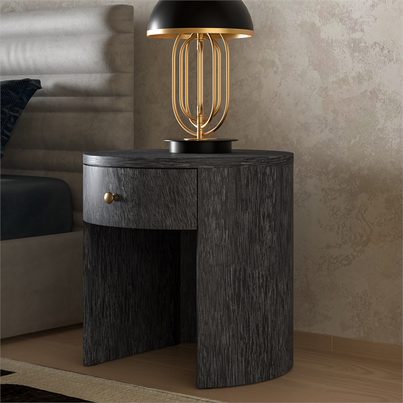 NPD Furniture Watkins Round Side/End Table in Brushstroke Black