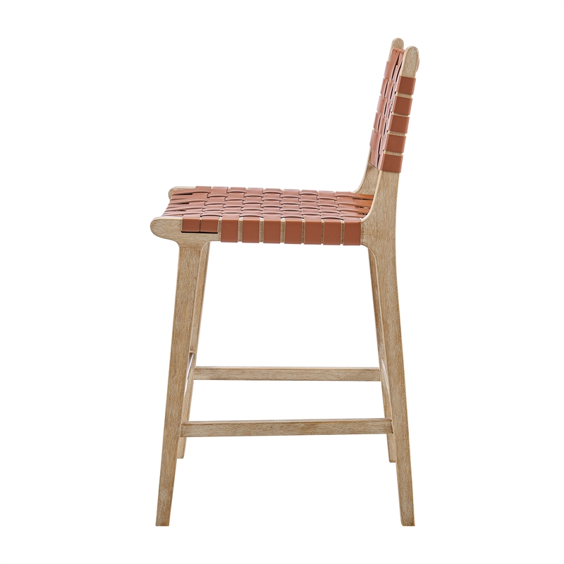 New Pacific Direct Marco Faux Leather Counter Stool Drift Wood Frame in Brown
