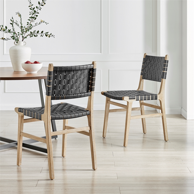 NPD Furniture Marco Faux Leather Dining Side Chair Drift Wood Frame Set of2