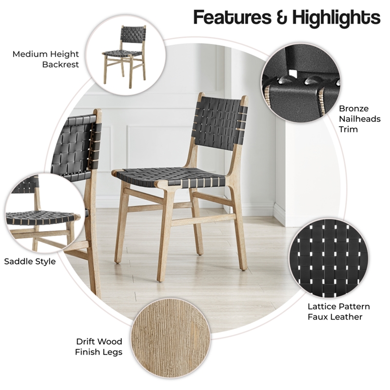 NPD Furniture Marco Faux Leather Dining Side Chair Drift Wood Frame Set of2