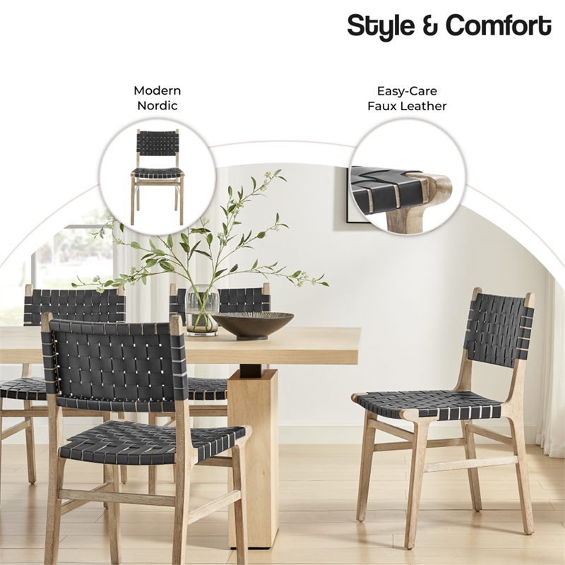 NPD Furniture Marco Faux Leather Dining Side Chair Drift Wood Frame Set of2