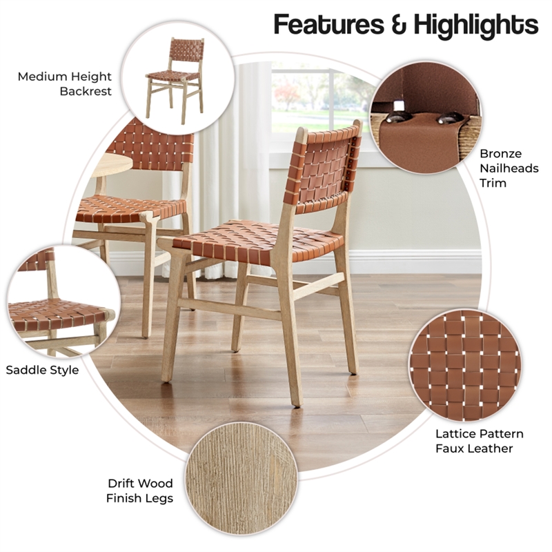 NPD Furniture Marco Faux Leather Dining Side Chair Drift Wood Frame Set of2