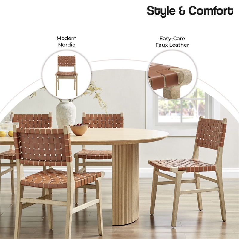 NPD Furniture Marco Faux Leather Dining Side Chair Drift Wood Frame Set of2