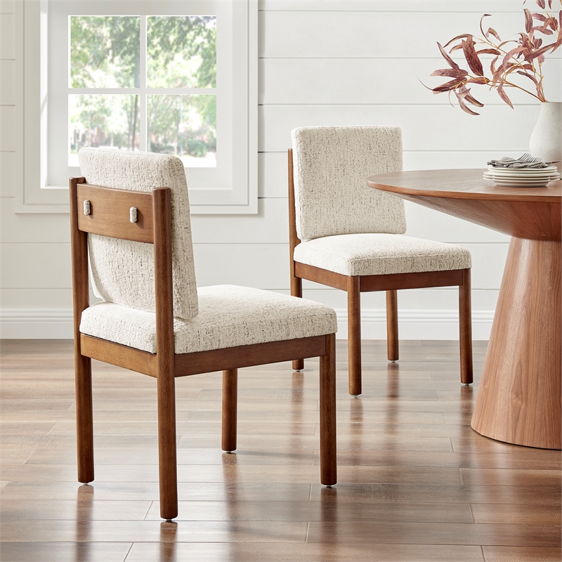 NPD Furniture Melvin KD Chenille Dining Side Chair in Cream (Set of 2)
