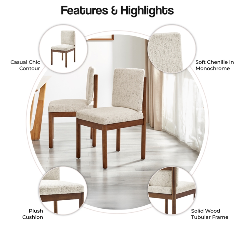 NPD Furniture Melvin KD Chenille Dining Side Chair in Cream (Set of 2)