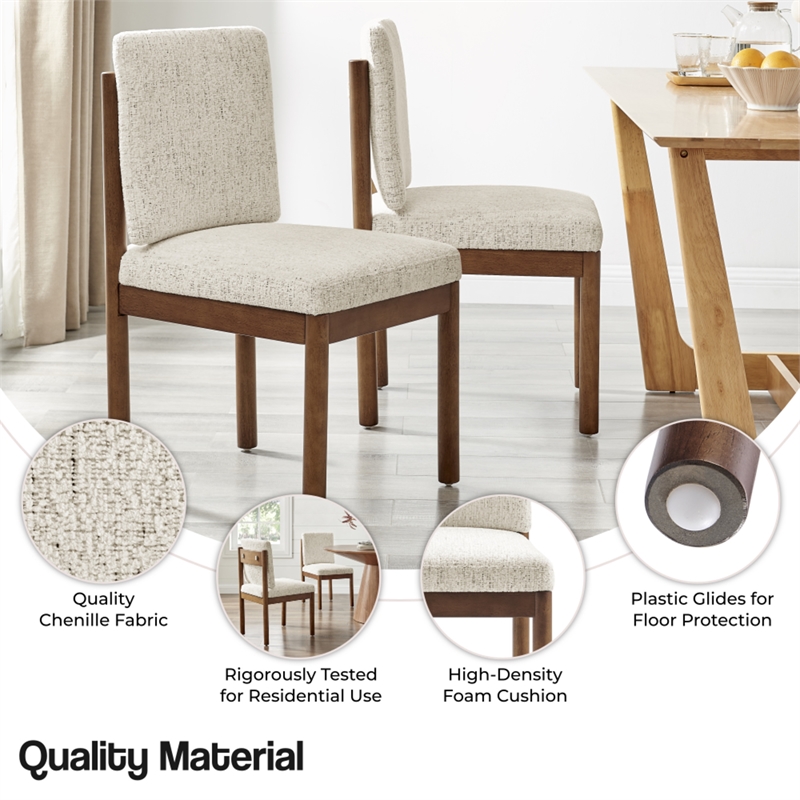 NPD Furniture Melvin KD Chenille Dining Side Chair in Cream (Set of 2)