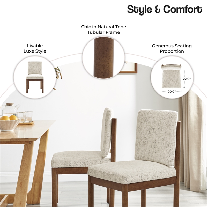 NPD Furniture Melvin KD Chenille Dining Side Chair in Cream (Set of 2)