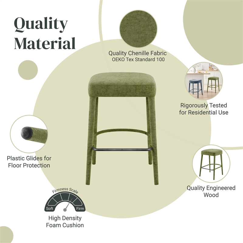 NPD Furniture Rylee KD Chenille Backless Counter Stool in Green (Set of 2)