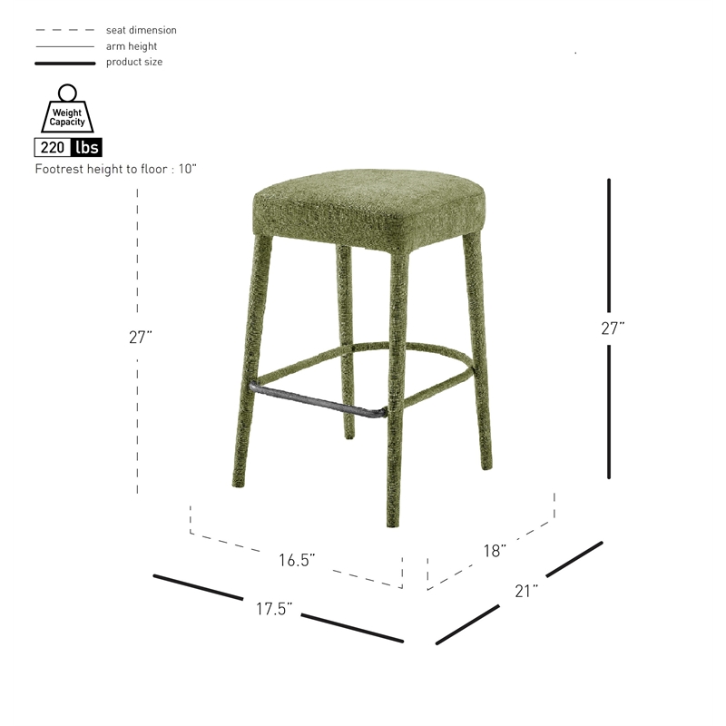 New Pacific Direct Rylee KD Chenille Backless Counter Stool in Green (Set of 2)