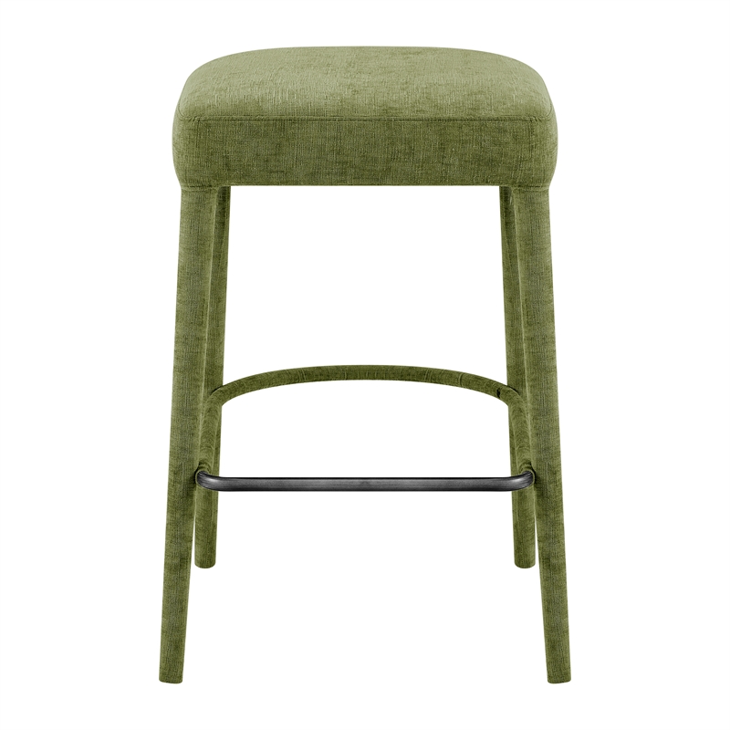 New Pacific Direct Rylee KD Chenille Backless Counter Stool in Green (Set of 2)