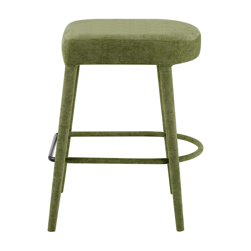 New Pacific Direct Rylee KD Chenille Backless Counter Stool in Green (Set of 2)