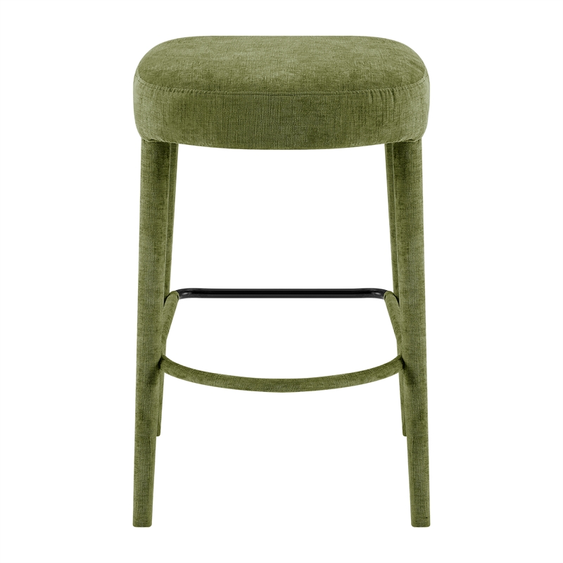 New Pacific Direct Rylee KD Chenille Backless Counter Stool in Green (Set of 2)