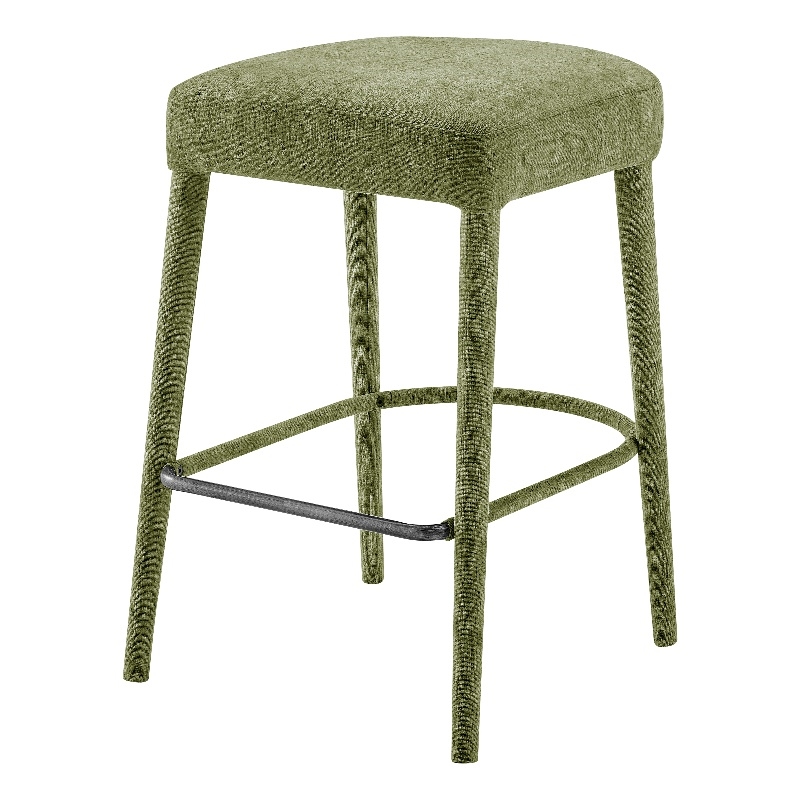 New Pacific Direct Rylee KD Chenille Backless Counter Stool in Green (Set of 2)