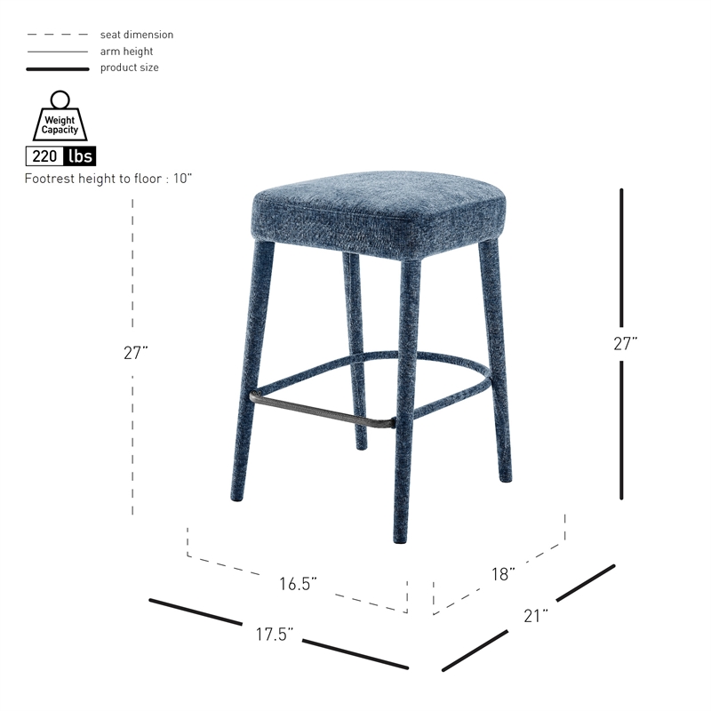 New Pacific Direct Rylee KD Chenille Backless Counter Stool in Blue (Set of 2)