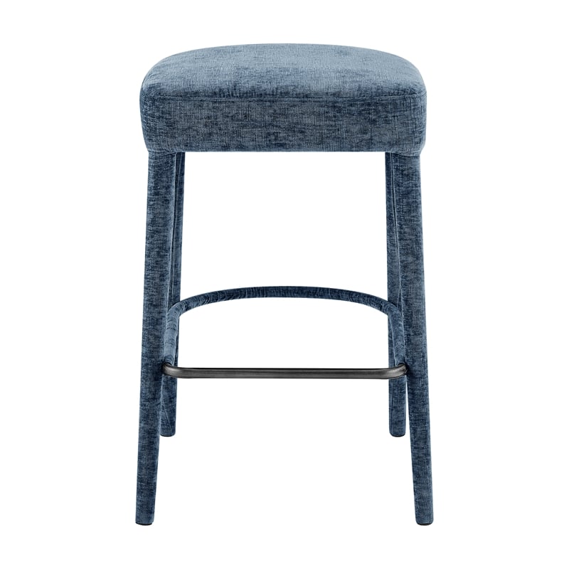 New Pacific Direct Rylee KD Chenille Backless Counter Stool in Blue (Set of 2)